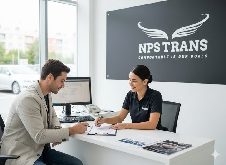 Dua orang melakukan transaksi kontrak rental mobil